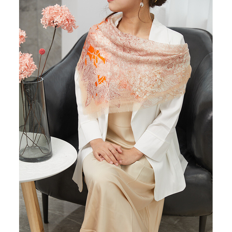 Pure Cashmere Thin Oblong Scarf Wrap Shawl Digital Printing Soft Delicate 39*-