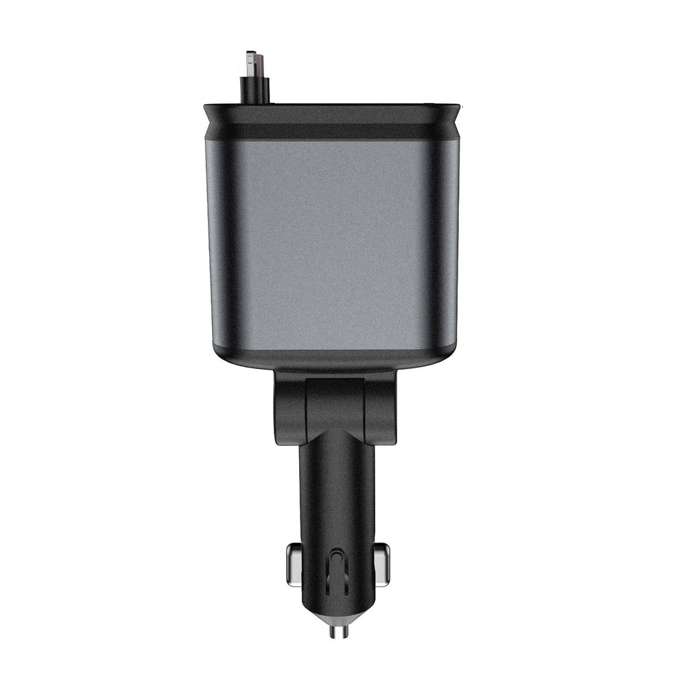 66W 4-in-1 Car Fast Charger with PD USB A/C Retractable Cables for iOS 12-24V