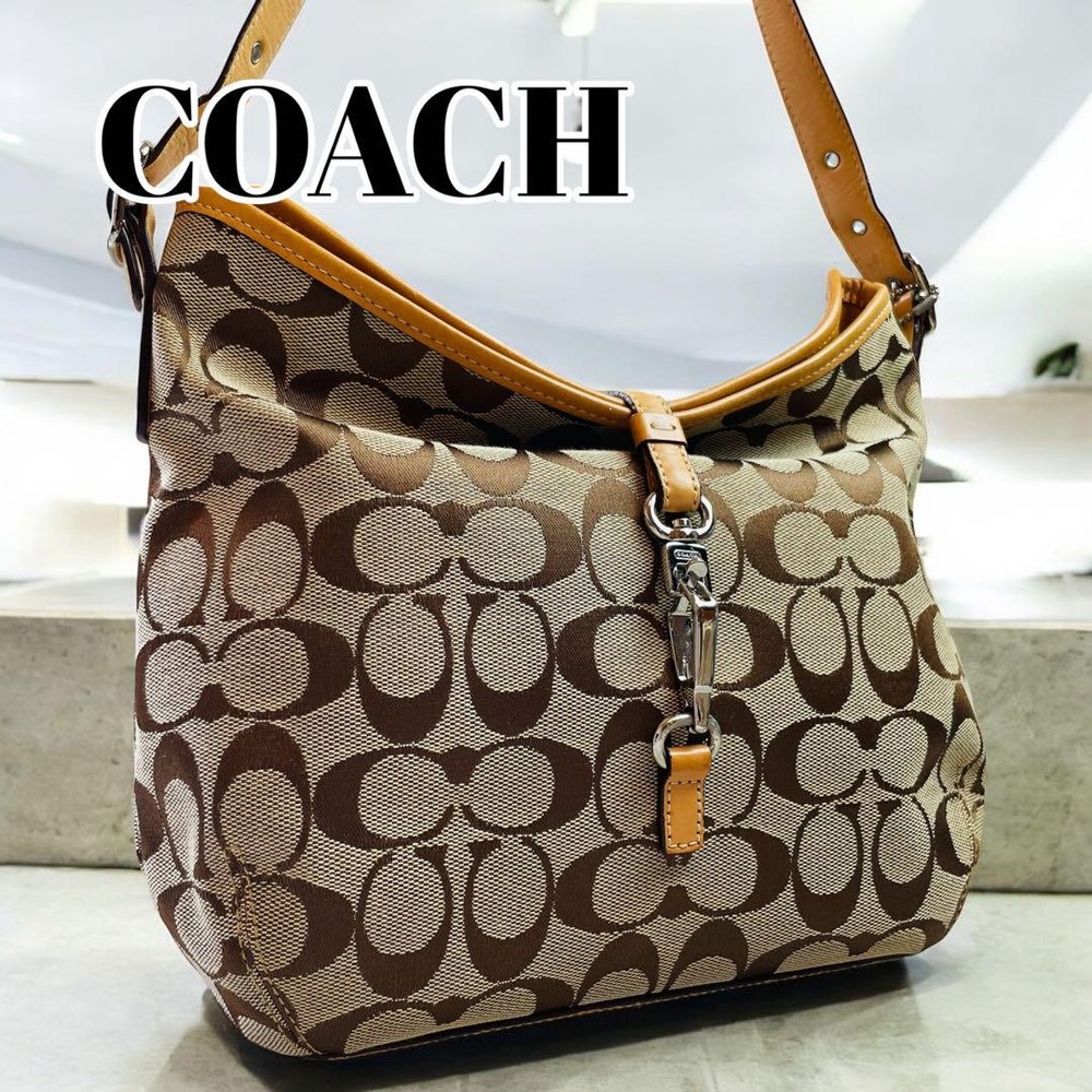 Coach Signature Canvas Shoulder Bag in Beige G06233308 Authentic