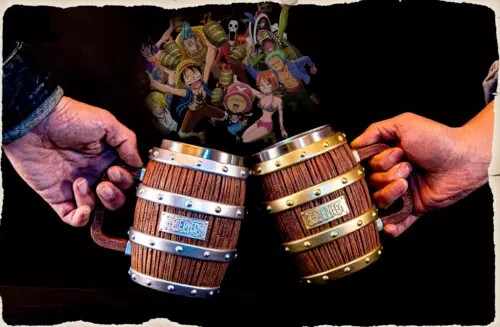 1/1 Scale One Piece Luffy Zoro Beer Barrel Cup Resin Statue with Stainless Steel Mug