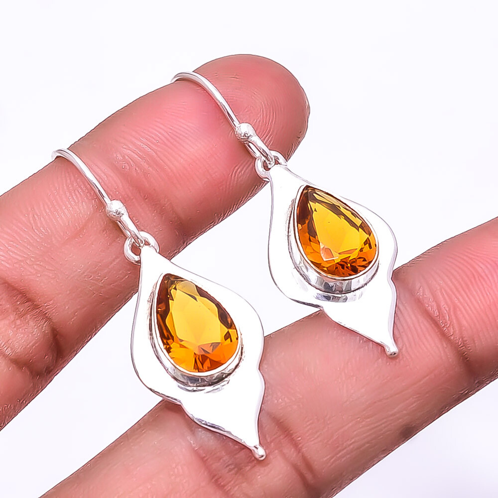 Citrine Gemstone 925 Sterling Silver Handmade Earrings 1.76 Inch E9442
