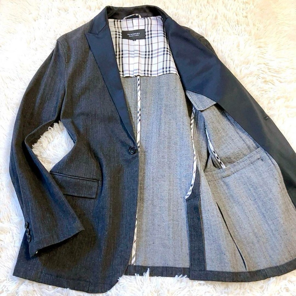 BURBERRY BLACK LABEL Tailored Jacket Black Denim Cotton Check Men Size L Used