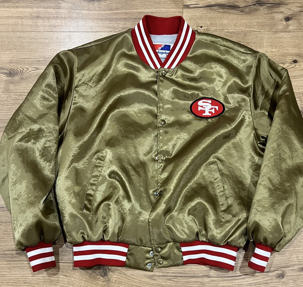 Vtg San Francisco 49ers Satin Jacket Mens XL Gold Made In USA Snap Front Bomber