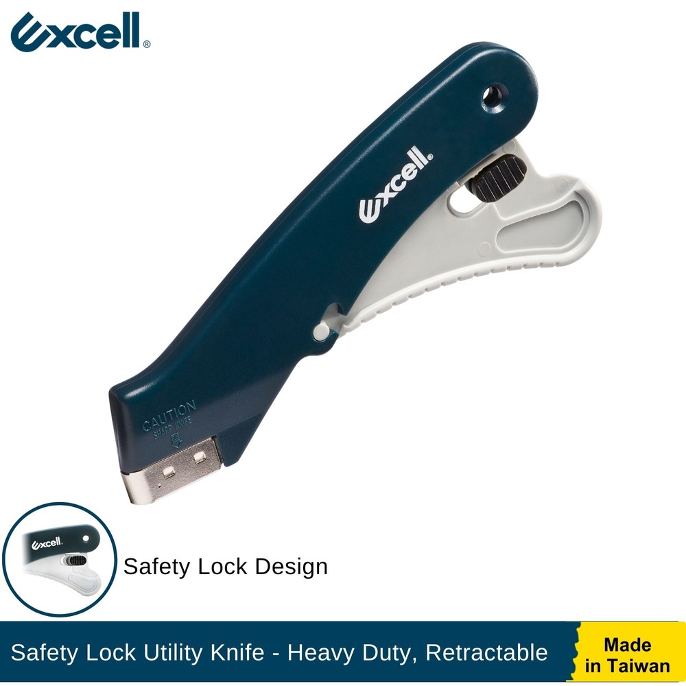 Excell Safety Lock Utility Knife Heavy Duty Retractable Cutter for Warehouse