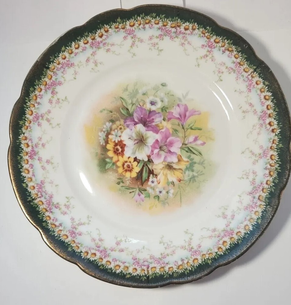 Антикварная немецкая десертная тарелка 1800-х годов с печеньем из тонкого фарфора с цветочной подписью и номером