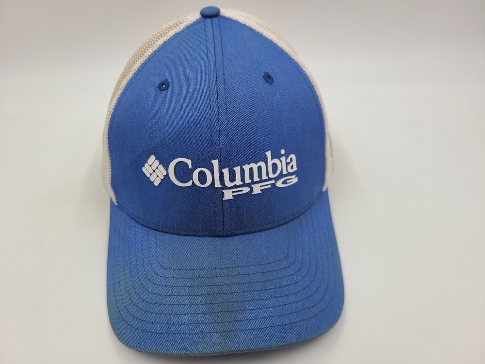 Columbia PFG Distressed Mesh Flex Fitted L-XL Hat Cap Dad Men Women Blue White