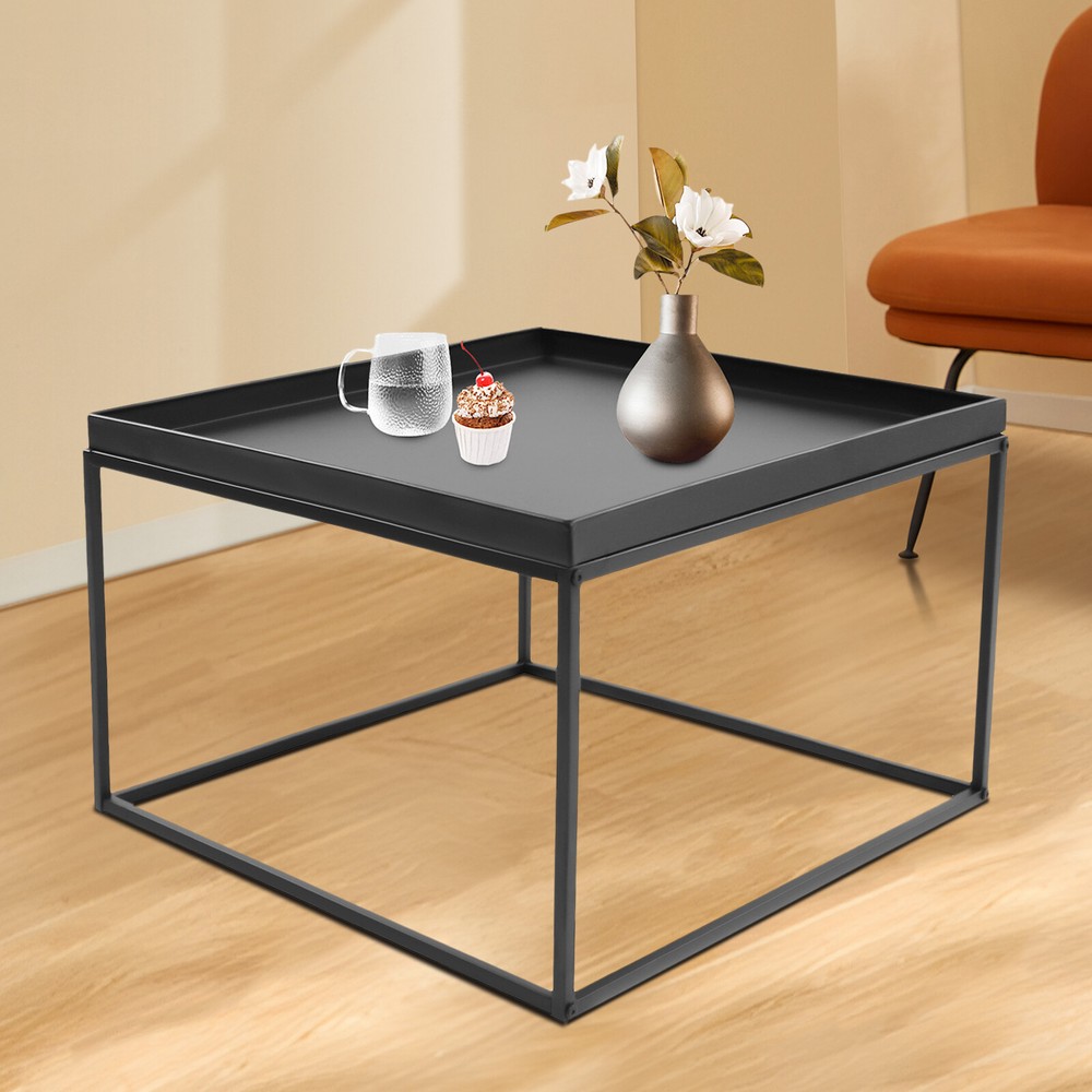 59cm Metal Square Coffee Table End Table/Side Table For Office Home Matt Black