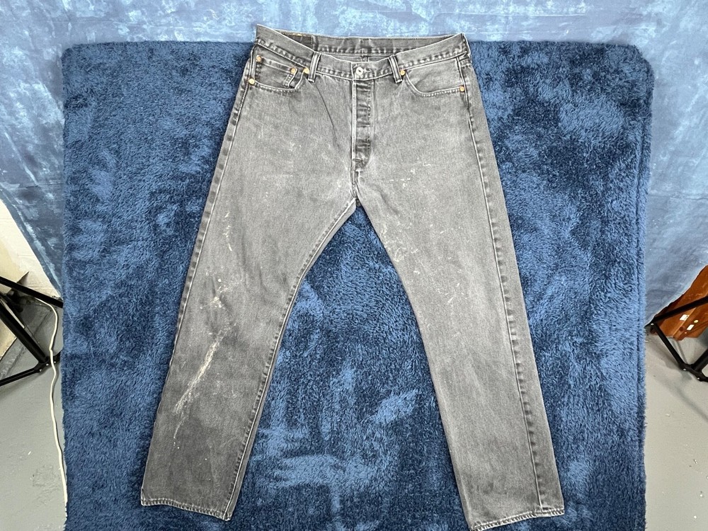 Levis 501 Mens Jeans 36x32 Black Button Fly Straight Leg