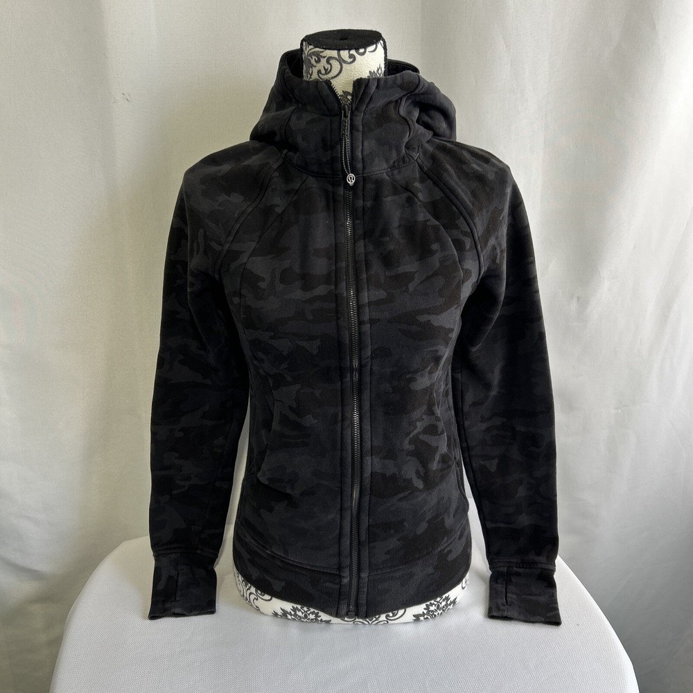 Lululemon Black Grey Camo Scuba Jacket  Full Zip Hoodie Women’s Size 4