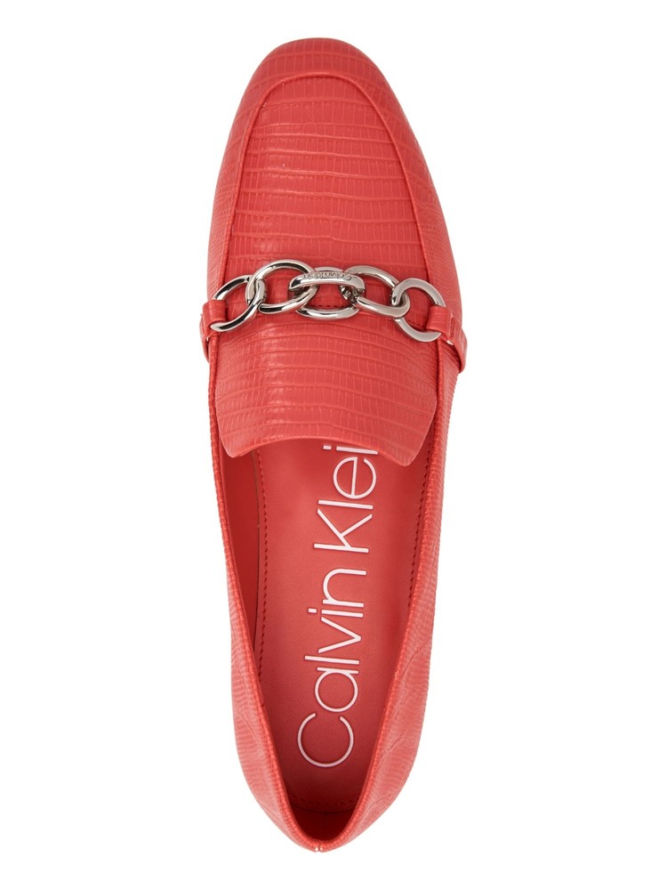 CALVIN KLEIN Womens Red Chain Link Logo Banda Round Toe Slip On Loafers 5.5 M