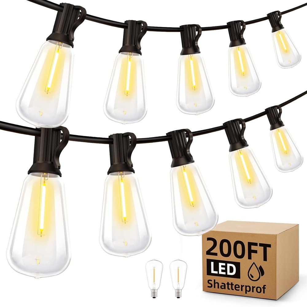 Outdoor String Led Patio Lights - 200Ft 60M Outside Waterproof 200 FT, Black