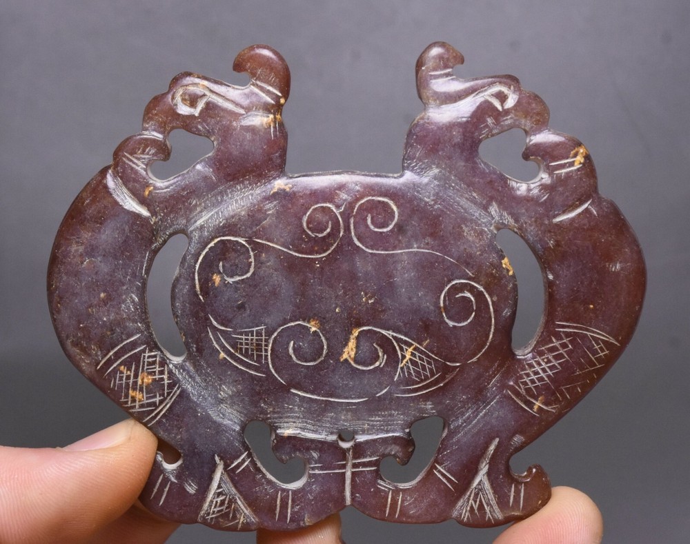 10CM Hongshan Culture Ancient Jade Fengshui Double Phoenix Amulet Pendant