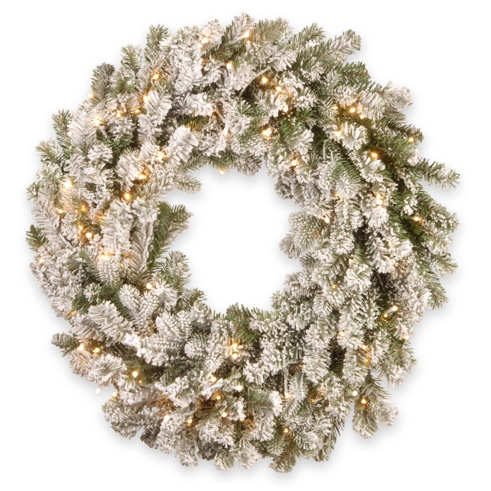 30 in. Pre-Lit Snowy Sheffield Spruce Wreath with Twinkly LED Lights, Plug-In