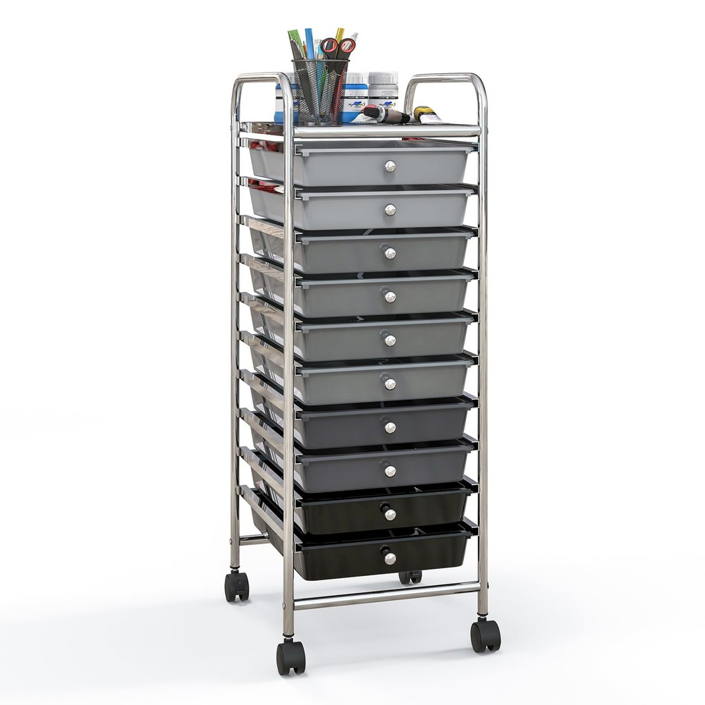 10 Drawer Storage Cart, Rolling Cart with Lockable Wheels, Trolley Utility Ca...