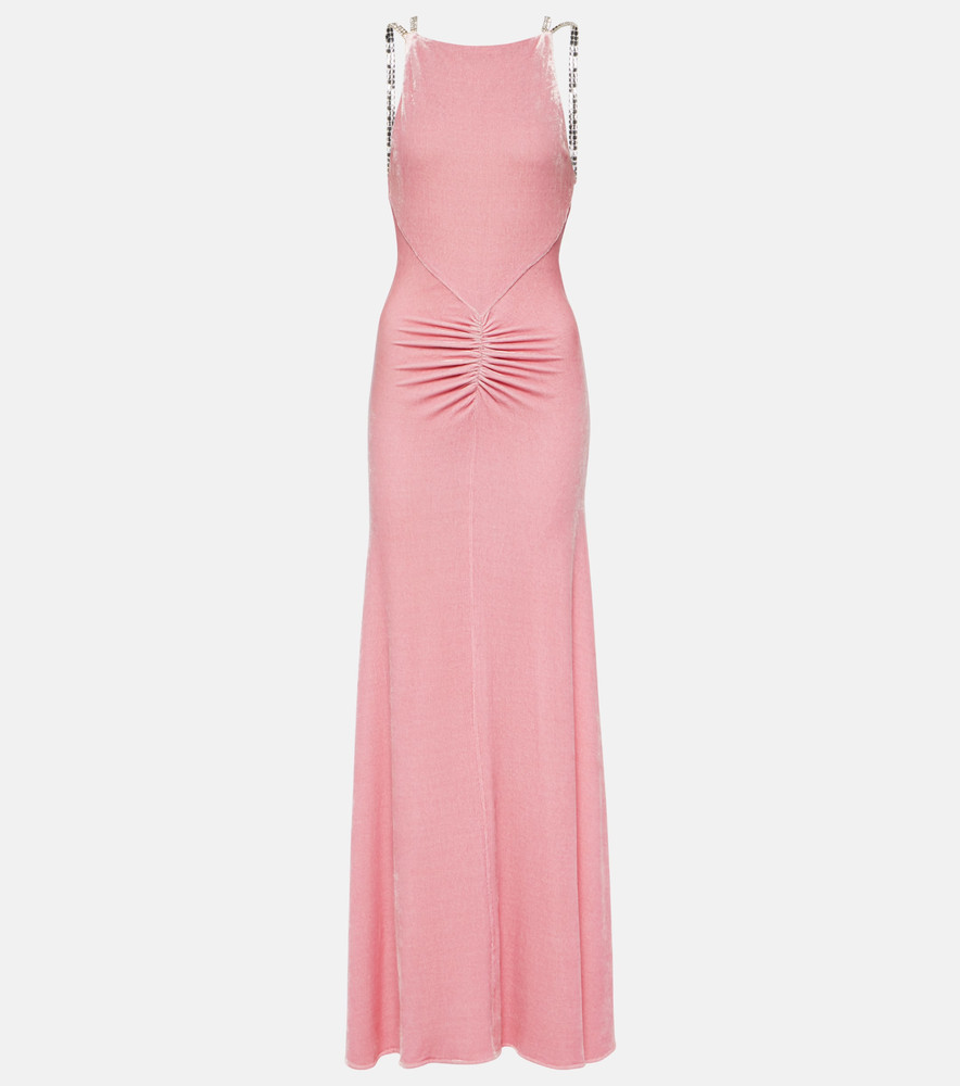 Rabanne Women's Crystal-Straps  Soft Velvet Maxi Dress