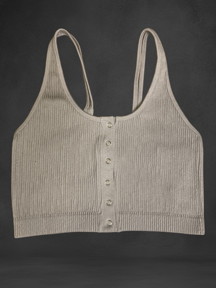 Aerie Ribbed Cropped Tank Top Size Large Gray Button Front, Real Good Collection