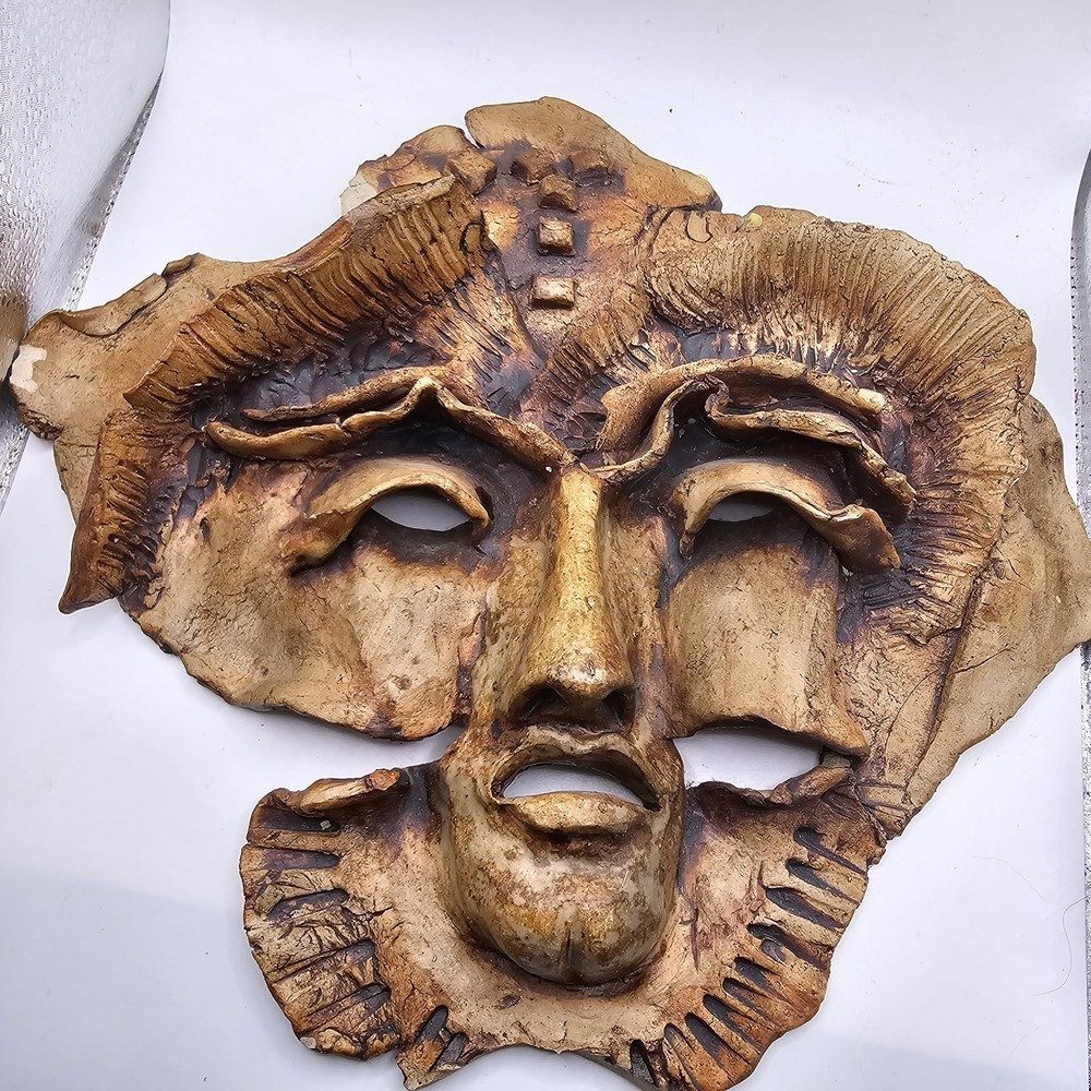 Studio Art Pottery Brutalist 3D Face Mask Sculpture Signed Farrell Estate Find