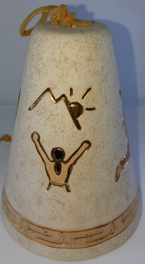 Vintage Native American Theme Courting Or Wedding Bell Handpainted Pottery