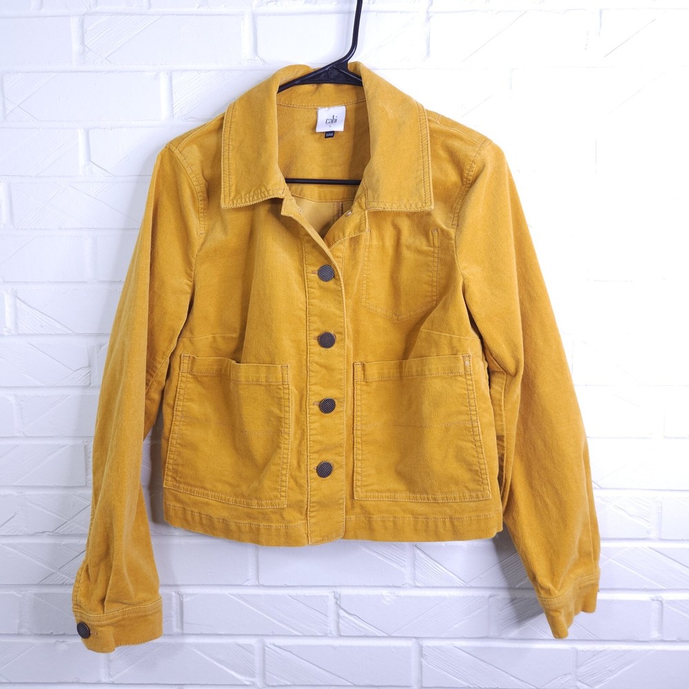 Cabi Mustard Yellow Citizen Stretch Corduroy Crop Trucker Jacket HTF 3909 S