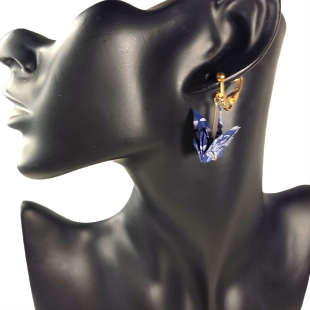 EUC Paper Crane Clip On Earrings VINTAGE