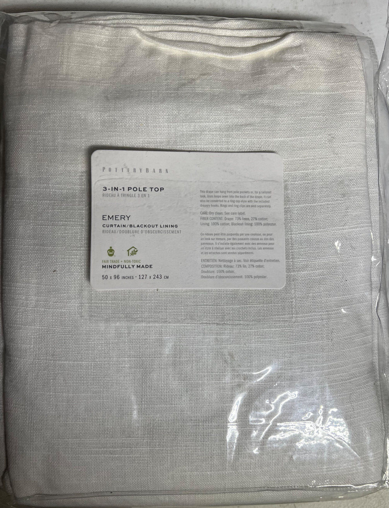 Pottery Barn Emery Linen Curtain 50x96 Inches White Blackout 2 Available!