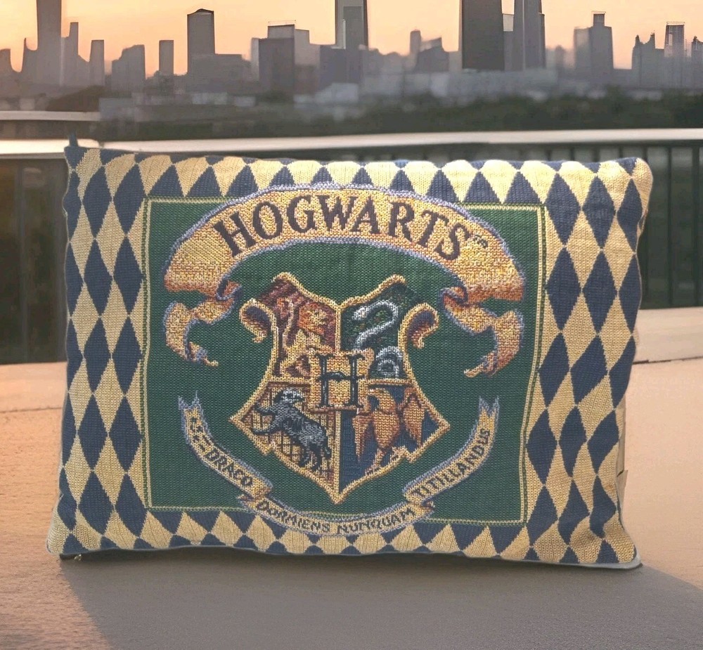 Vintage Harry Potter Hogwarts Crest Harlequin Tapestry Pillow by Crown Craft