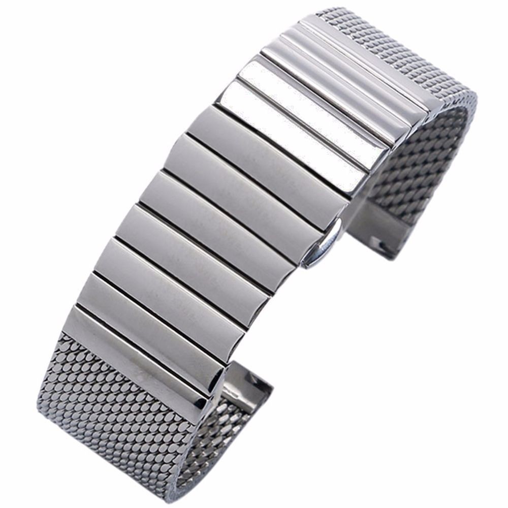 22mm Silver Milanese Mesh Web+Strip Stainless Steel Watch Band Strap Bracelet B