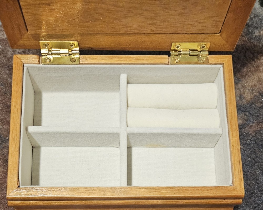 Wooden Keepsake Box with Hinged Lid for Jewelry and Photo Storage