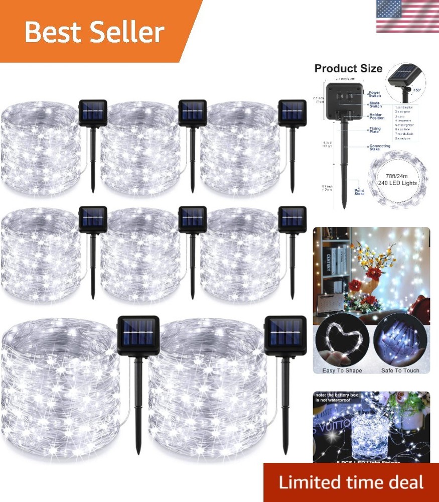 8 Pack Solar String Lights Outdoor Waterproof Each 240 Led 78ft Solar Fairy L...
