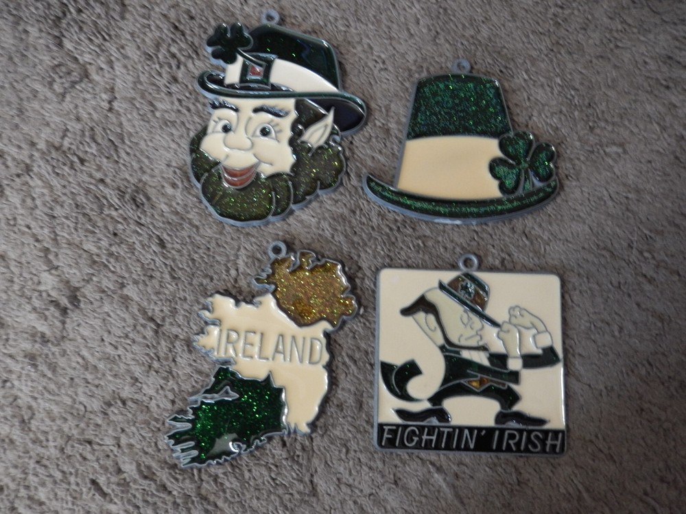 Vintage Faux Stained Glass Ornaments Irish Theme Plastic Sun Catchers Lot of 4