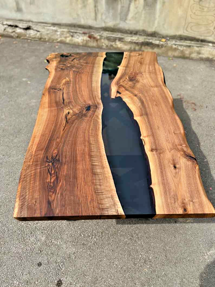 Black Epoxy Resin Live Edge Wooden Table , Coffee Table Furniture Home Decors