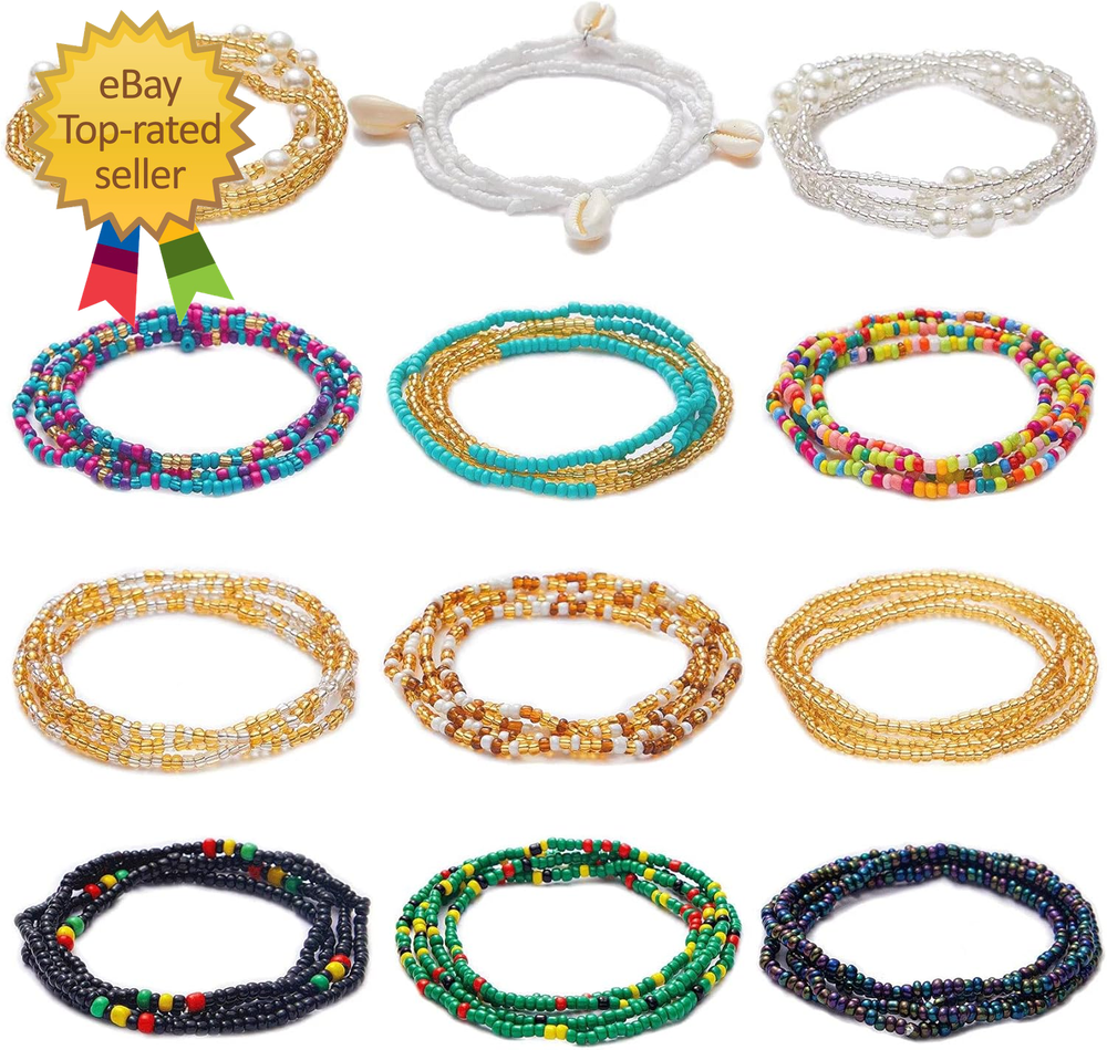 12PCS 24-70 Inch Plus Size Waist Beads for Women Handmade African Belly Chains