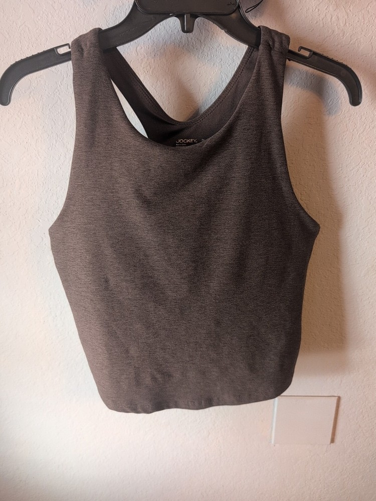 Jockey Women's Studio Crop Top Sz Med Bulit-in Bra Brown