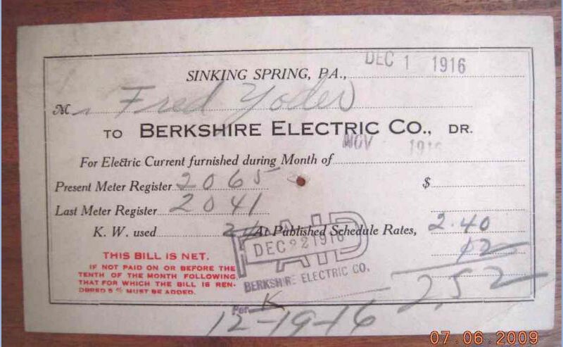 1916 ant BERKSHIRE ELECT BILL yoder SINKING SPRING PA