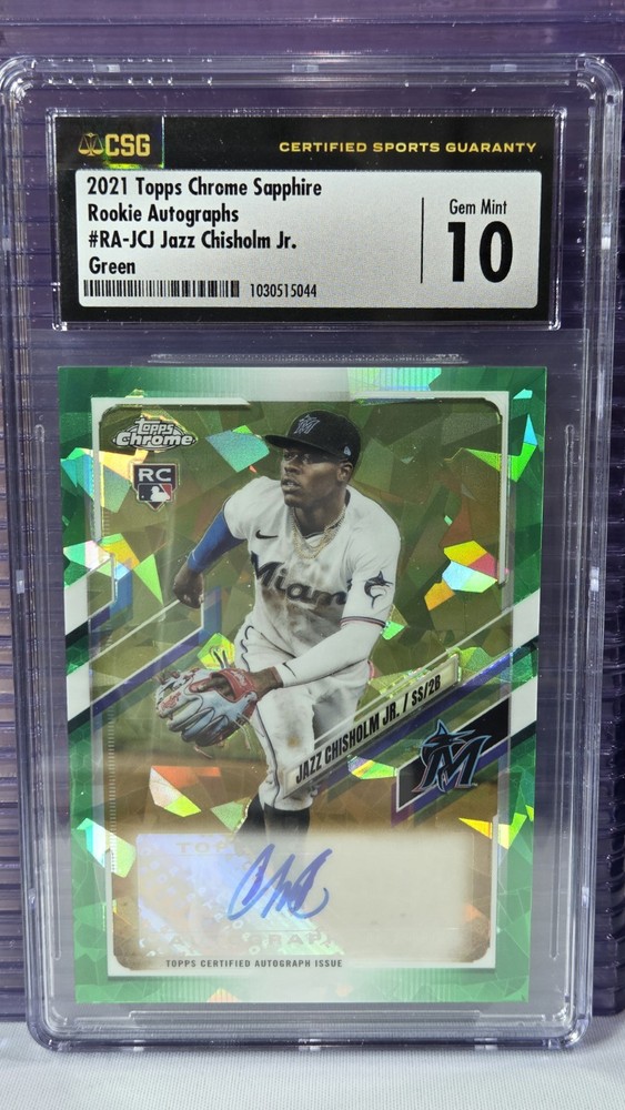 2021 Topps Chrome Update Series Sapphire Edition - Rookie Autographs Jazz Chisholm #RA-JCJ Green /50 (AU, RC)