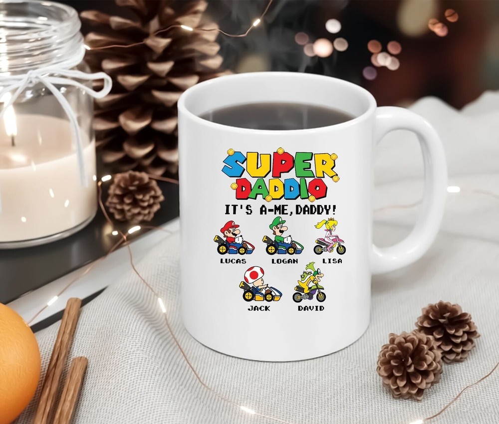 Personalized Super Daddio Mug with Kids Name – Funny Super Dad Gift
