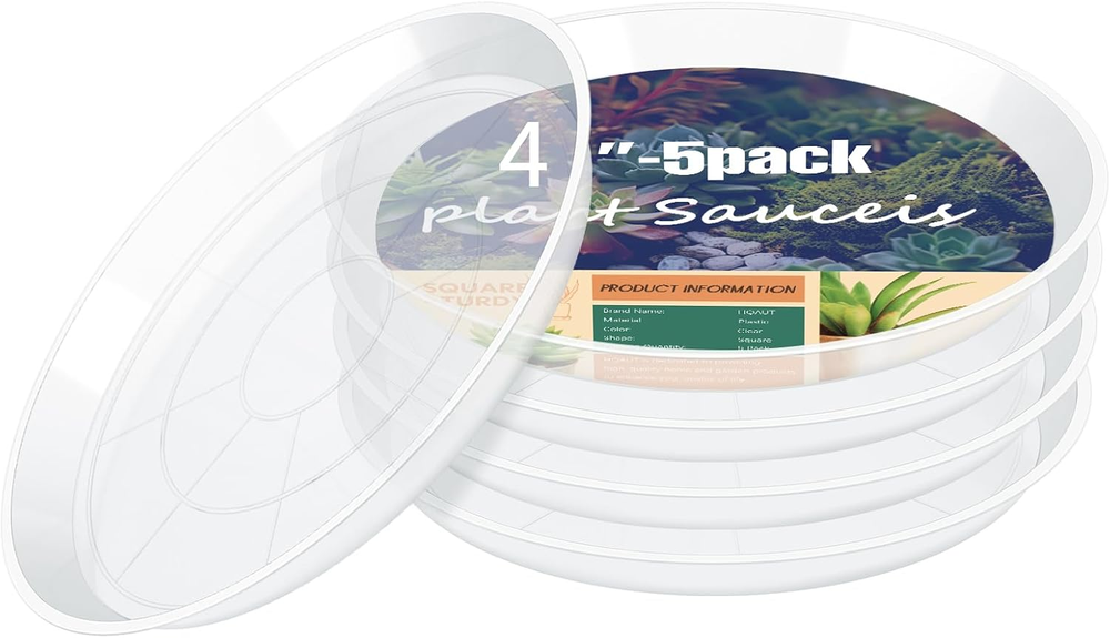 4 6 8 10 12 14 16 18 20 22 Inch Clear Plant Saucer, 5 Pack Durable Plastic Water