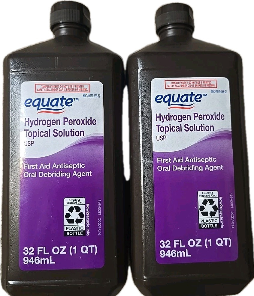 Equate 3% Hydrogen Peroxide Liquid AntibacterialSolution Antiseptic 2 Pack 32x2