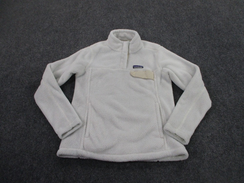 Patagonia Womens Snap-T Fleece Jacket in White Fuzzy Logo Sweater
