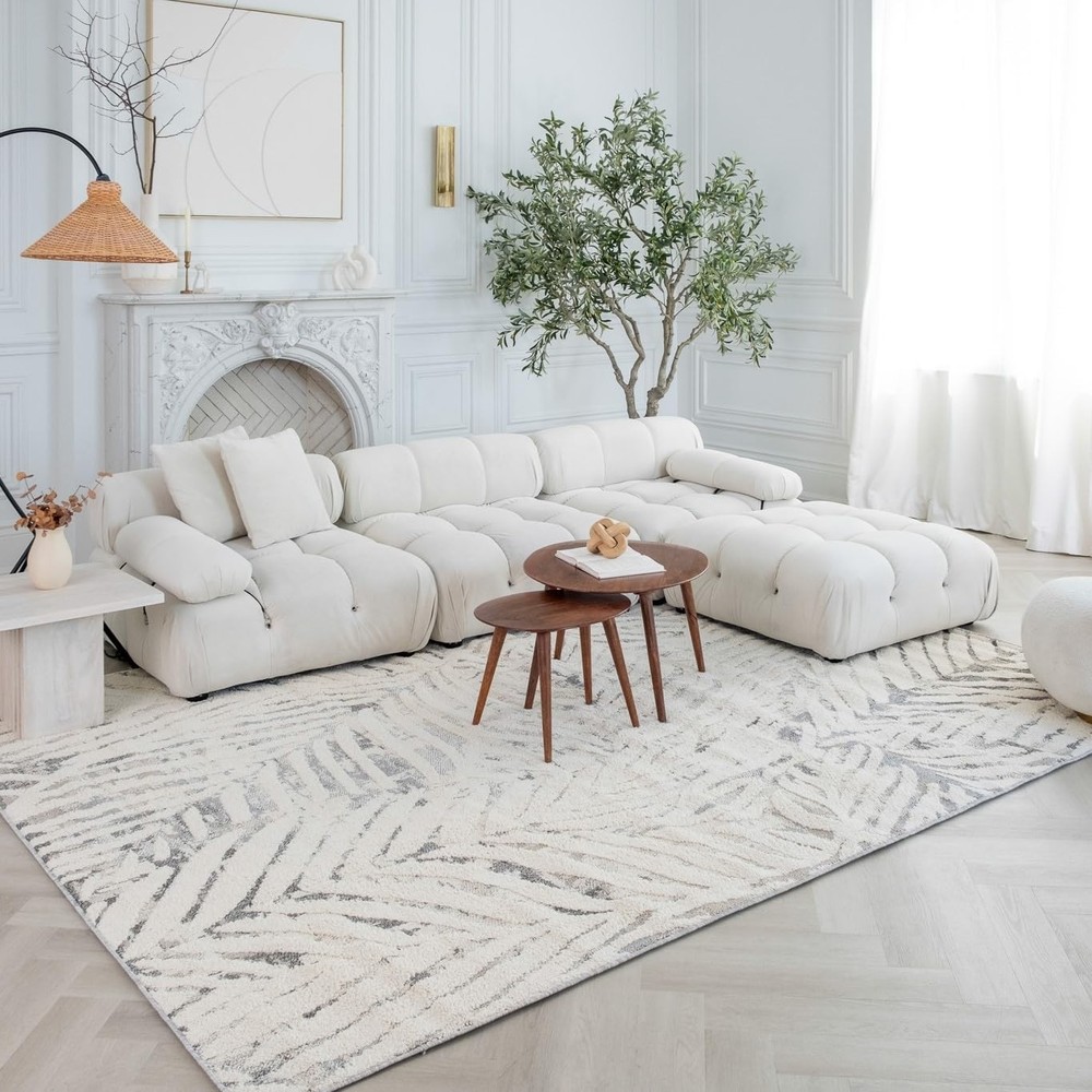 Nimbus 5x8 Floral Indoor Area Rug in Soft Cream with Vintage Branch Design