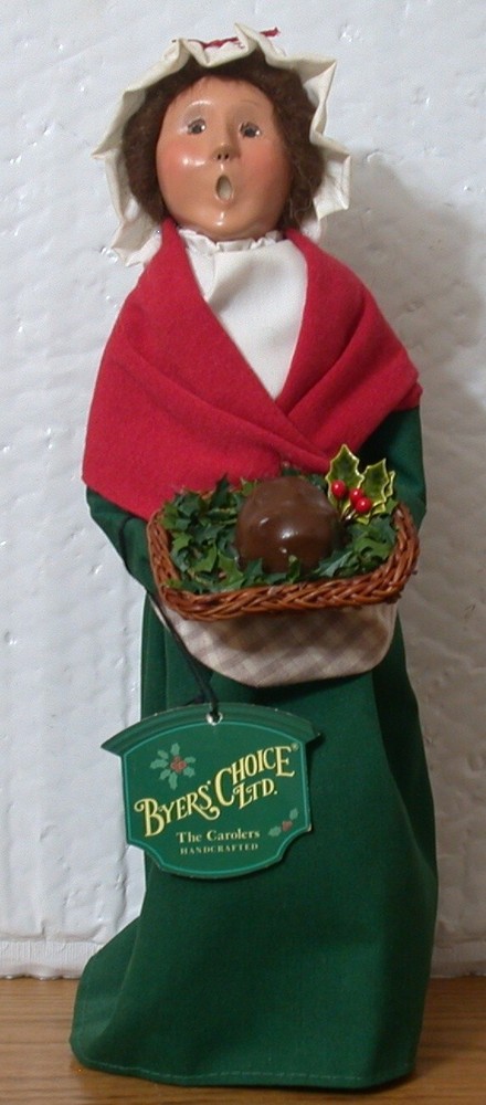 2001 Byers Choice Caroler Mrs Cratchit w Plum Pudding & Original Hang Tag