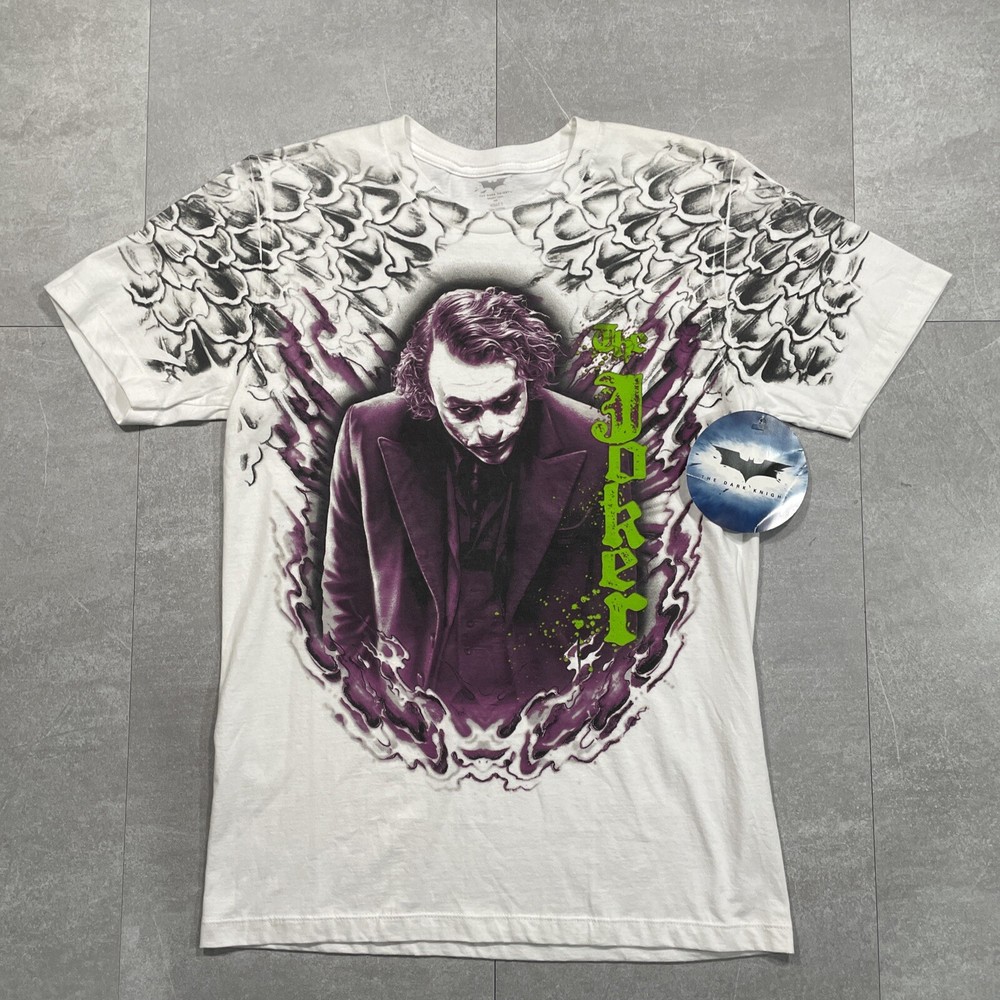 The joker Dark night mens S deadstock t shirt all over print heath ledger flames