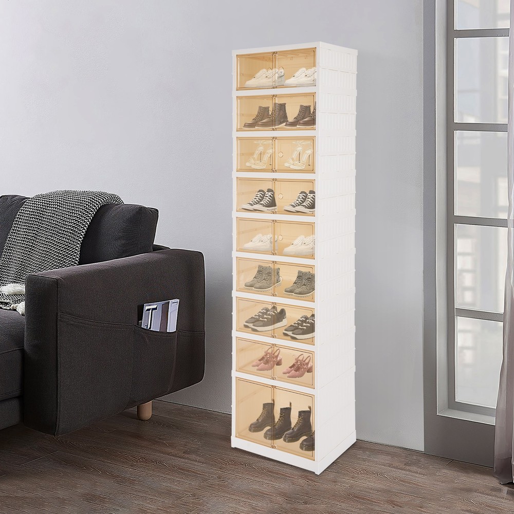 9-Tier Collapsible Shoe Rack Cabinet with Storage Box Organizer