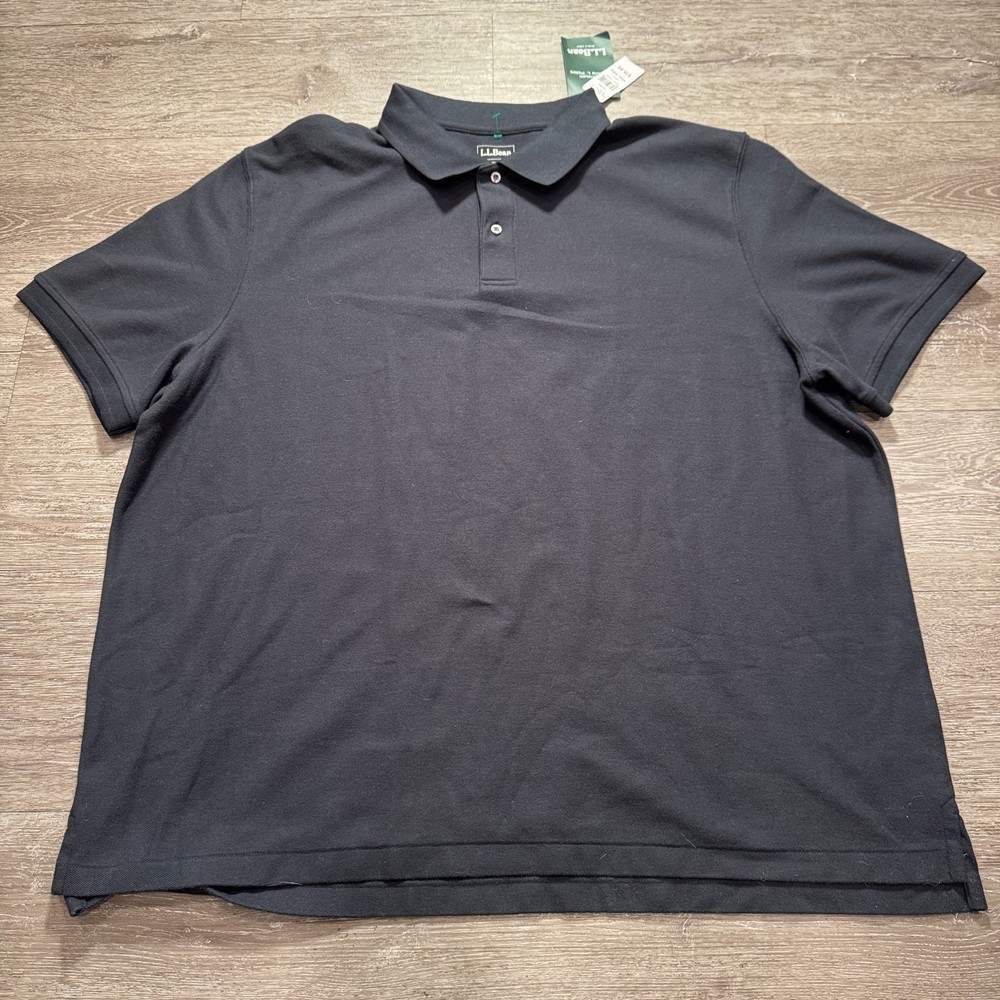 LL Bean Polo Shirt Mens 3XL Black Traditional Fit 100% Cotton Short Sleeve NWT