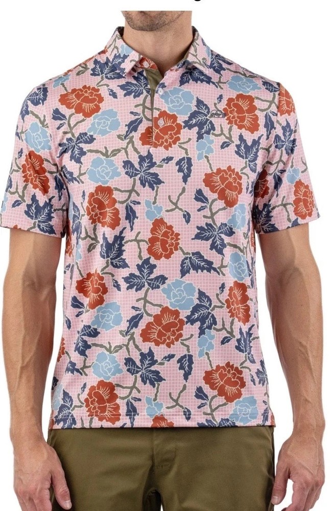 GOOD GOOD Pink Canyon Polo Shirt Golf Men's Sz Small Floral Print NWT