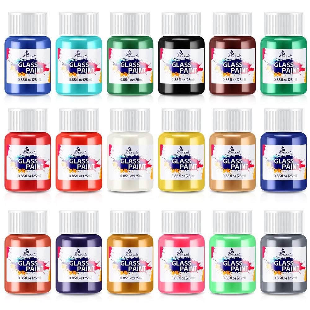 Glass Paint, Bearals 18 Colors Stained Glass Paint, Paint for Glass, Glass Pa...