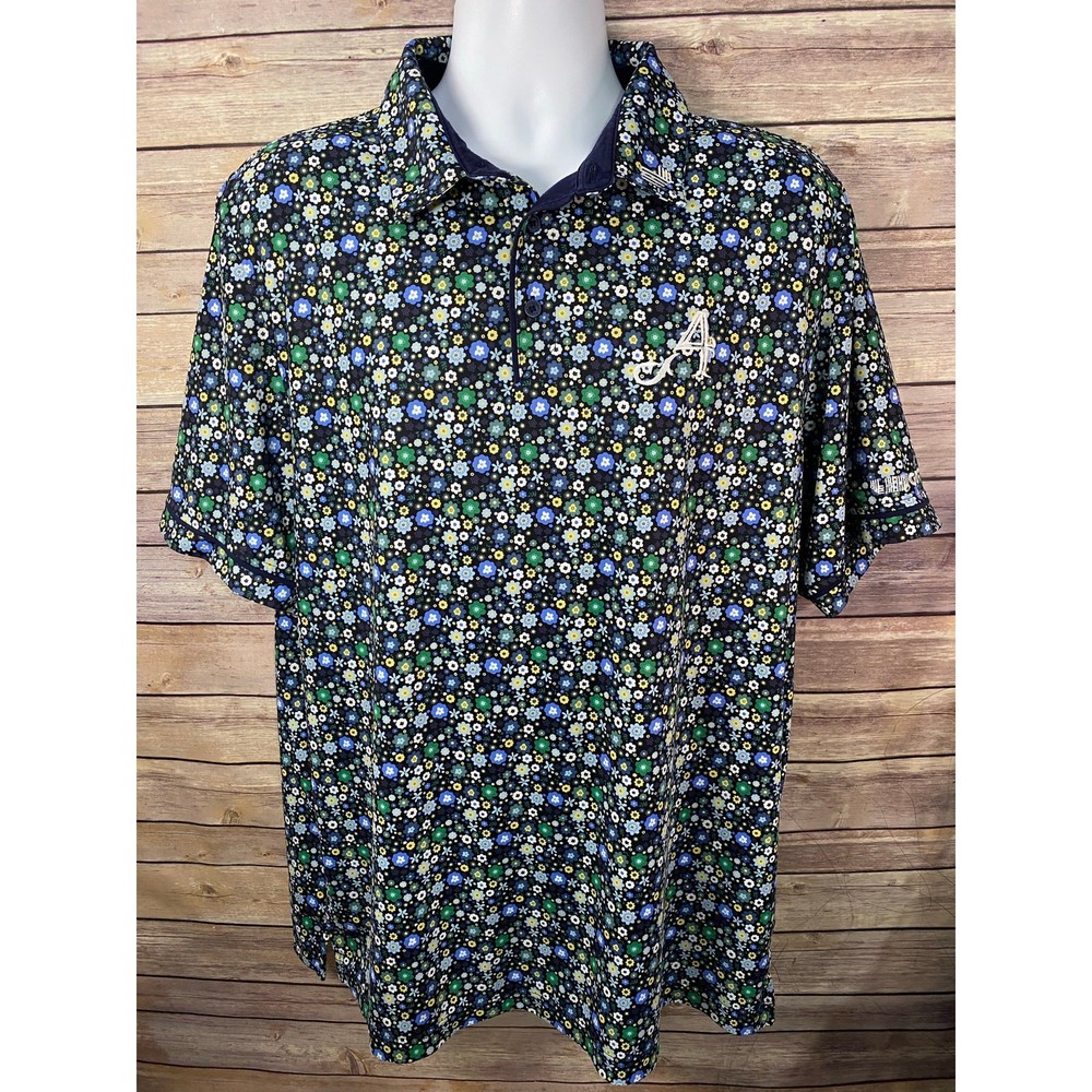 Men's LIV Golf Polo Shirt XL Floral Print Athletic Fit Short Sleeve