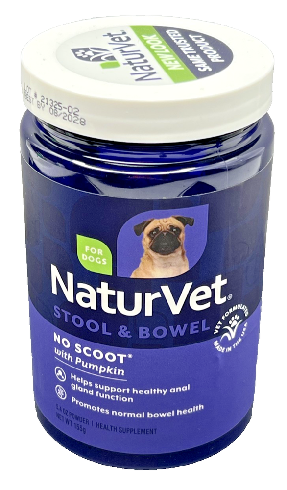 NaturVet No Scoot Stool & Bowel Supplement Pumpkin Powder for Dogs 5.4oz Sealed