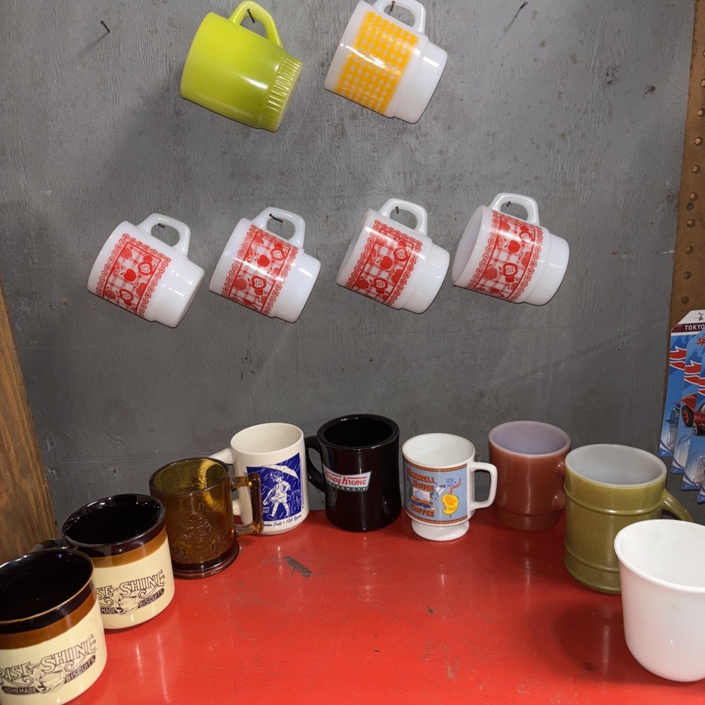 Vintage Anchor Hocking Fire King Coffee Mugs & Advertisement Lot  of 15 Cups