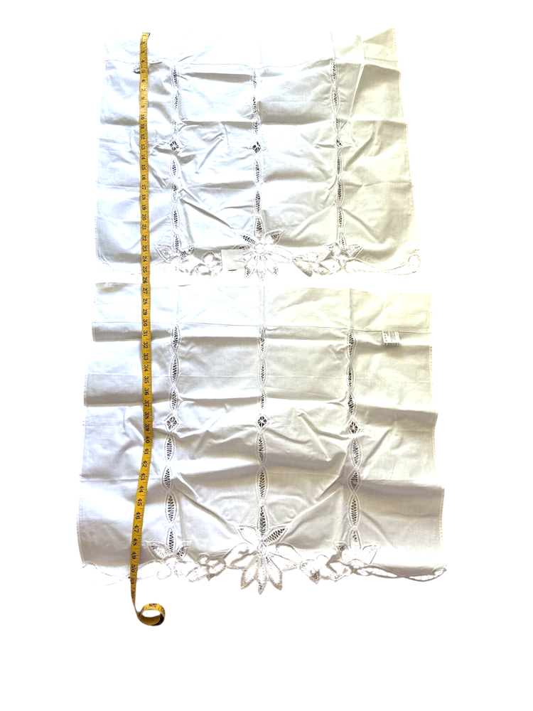 White Embroidered Floral Kitchen Curtain Pair 26x29”